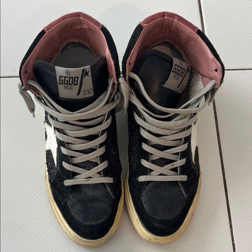 Golden Goose Women's Black sparkle and Pink High-Top Sneakers